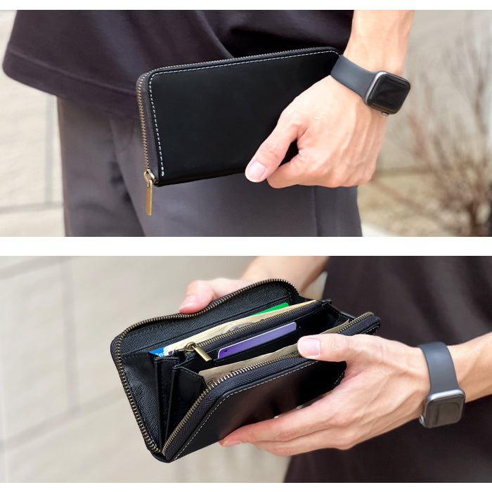 【ルイショップ】 本革 馬ヌメ クラシック ラウンド型 長財布