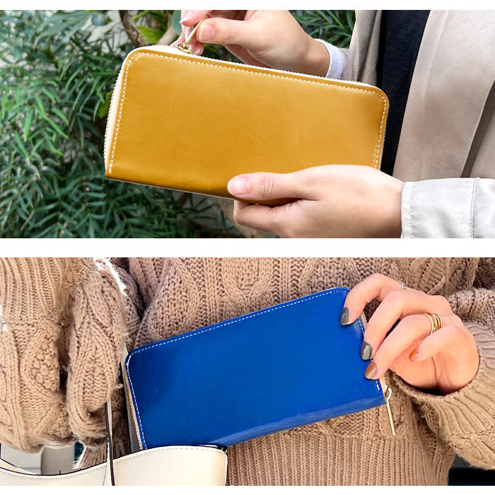 【ルイショップ】 本革 ちょっといい本革 ラウンド型 長財布