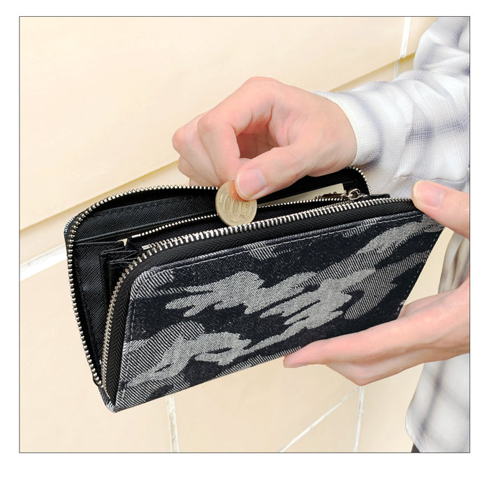 【ルイショップ】 ジャガード デニム ラウンド型 長財布