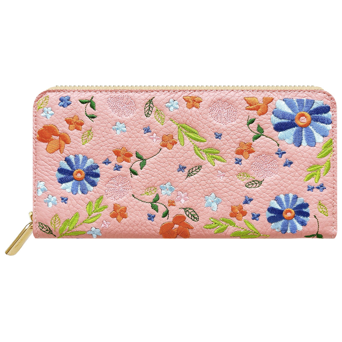 【ルイショップ】 本革 マーガレット刺繍 ラウンド型 長財布