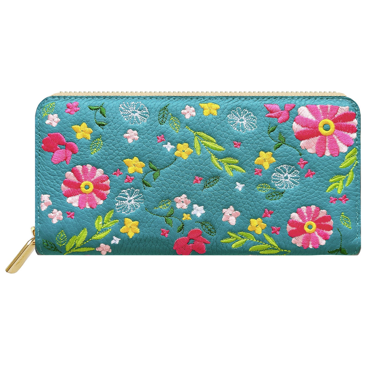 【ルイショップ】 本革 マーガレット刺繍 ラウンド型 長財布