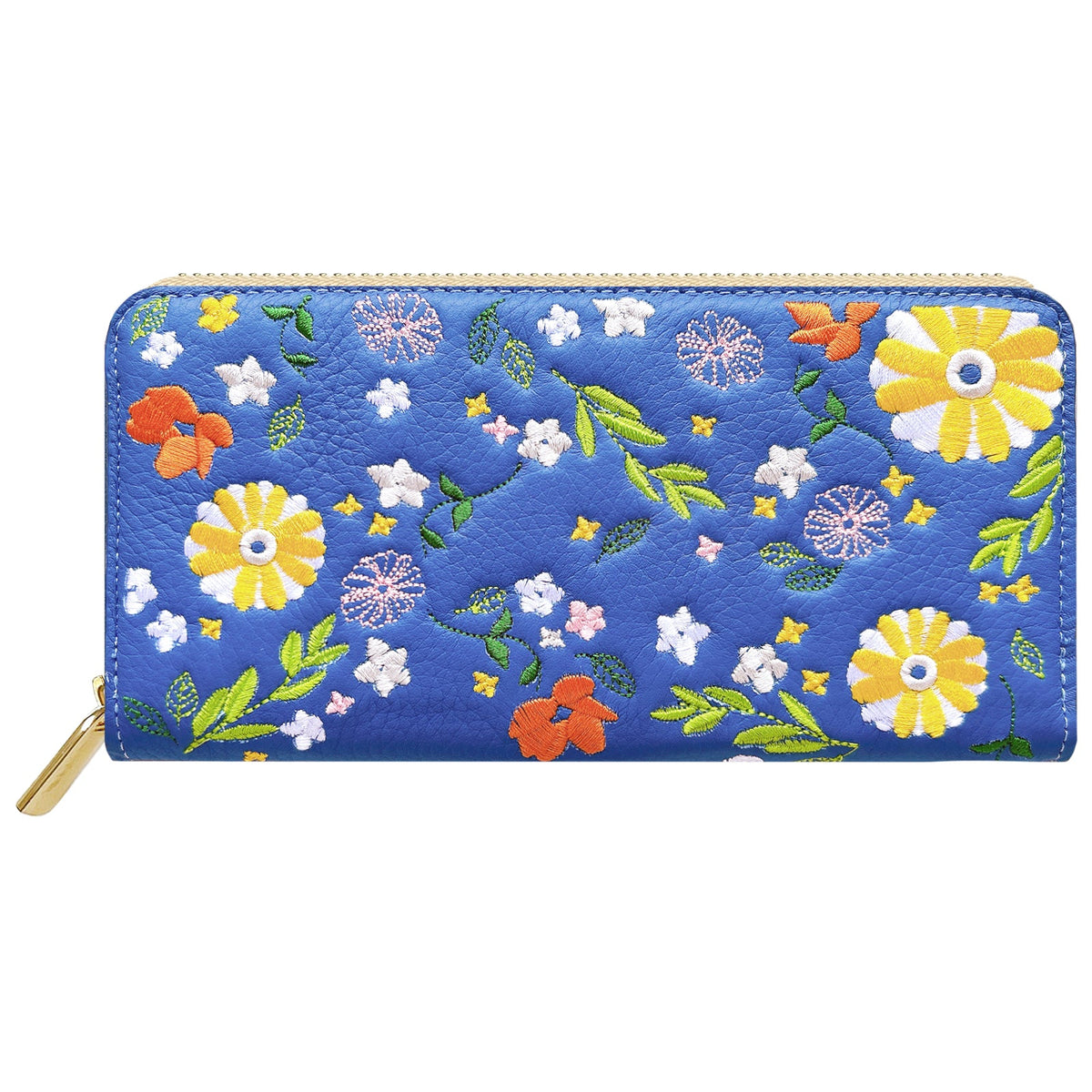 【ルイショップ】 本革 マーガレット刺繍 ラウンド型 長財布