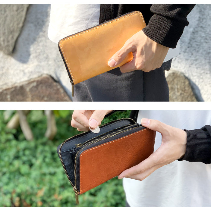 【ルイショップ】 本革 ミズーリベリー イタリアンレザー ラウンド型 長財布