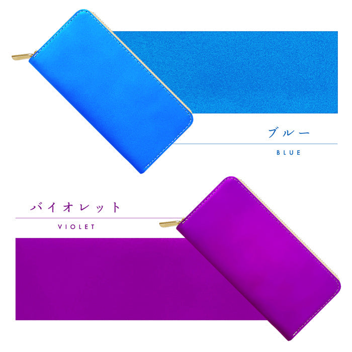 【ルイショップ】 本革 はげにくいネオンカラー ラウンド型 長財布
