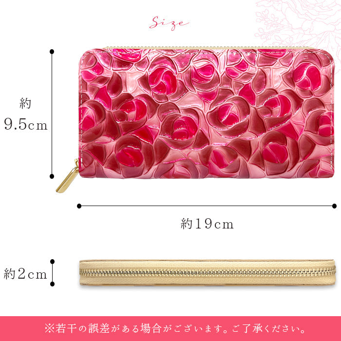 【ルイショップ】 本革 ステンドローズ エナメル ラウンド型 長財布