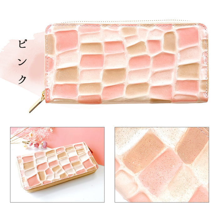 【ルイショップ】 本革 ステンドグラス ラメエナメル ラウンド型 長財布