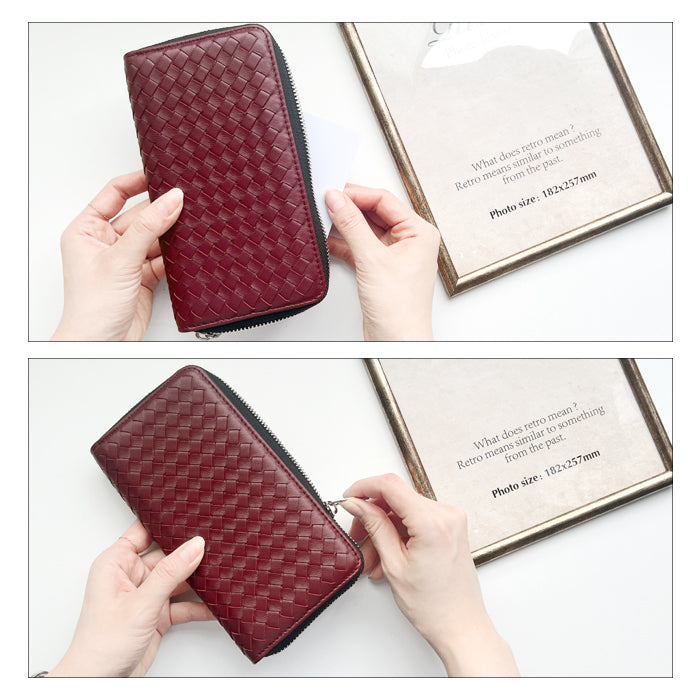 【ルイショップ】 本革 編み込み ラウンド型 長財布
